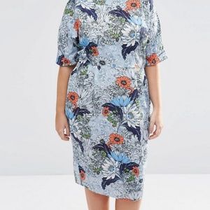 ASOS Curve Plus Blue Floral Wiggle Dress, US18-20